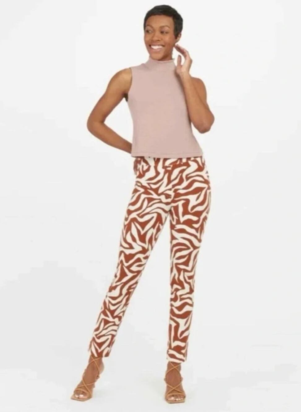 Spanx Polished On The Go Zebra Print Straight Ankle Pants Size Medium